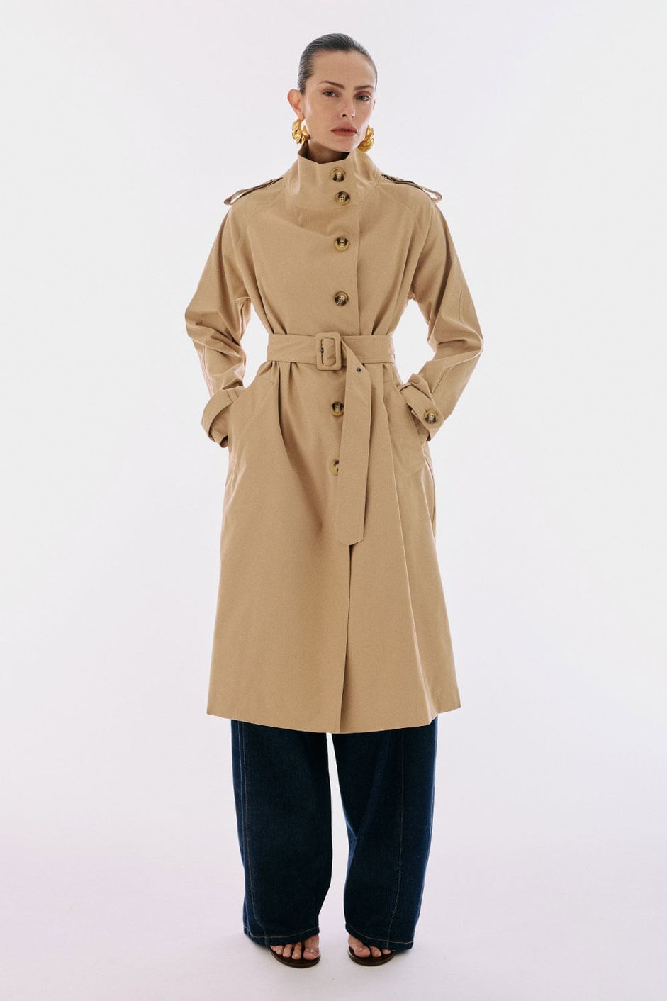TRENCH COAT GOLA ALTA JADE BEGE - hitoficial